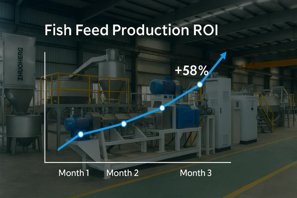 Gráfico visual do ROI da produção de alimentos para peixes com base numa fábrica real