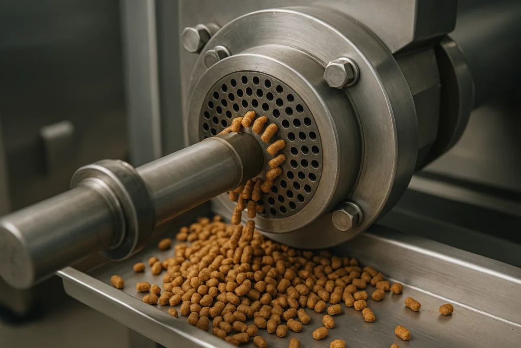 kibble-extruder-die-and-pellets