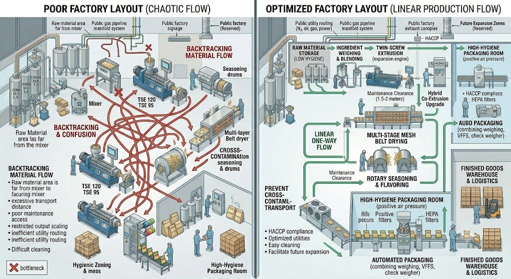 How to Design a Puffed Snack Production Line Factory Layout