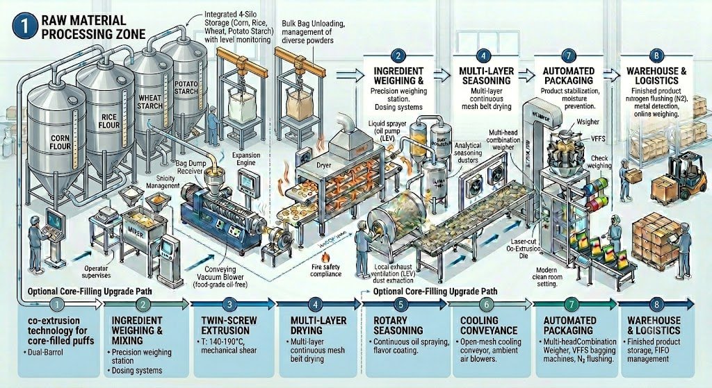 How to Design a Puffed Snack Production Line Factory Layout