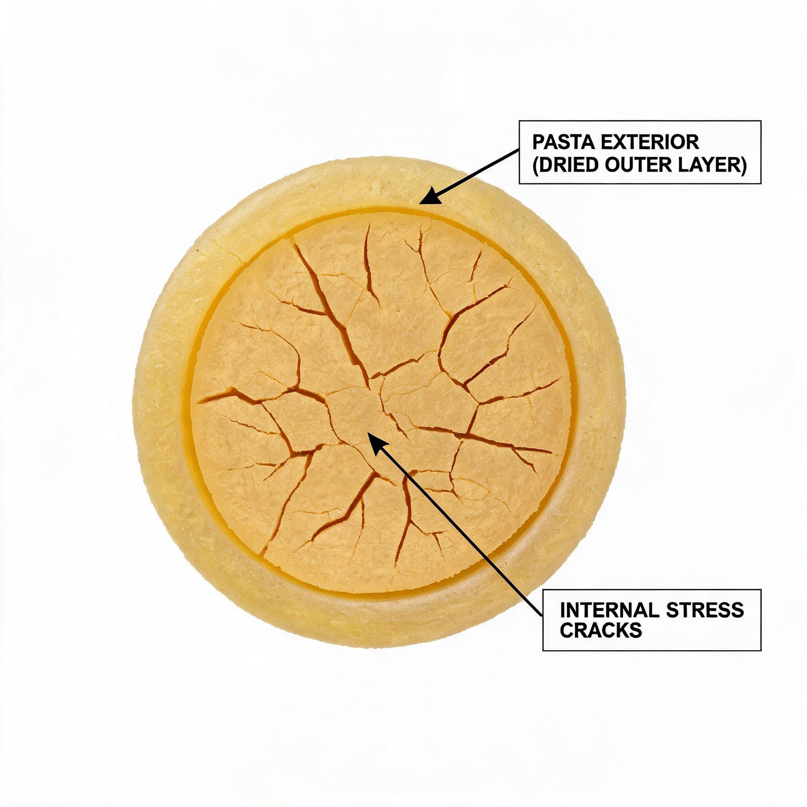 cross section of pasta showing internal stress cracks