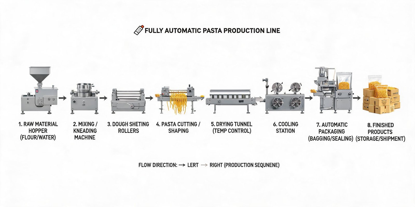 fully automatic pasta production line layout diagram overview