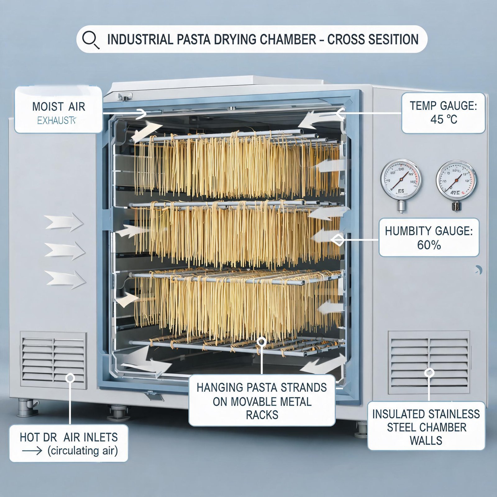industrial pasta drying chamber cross section