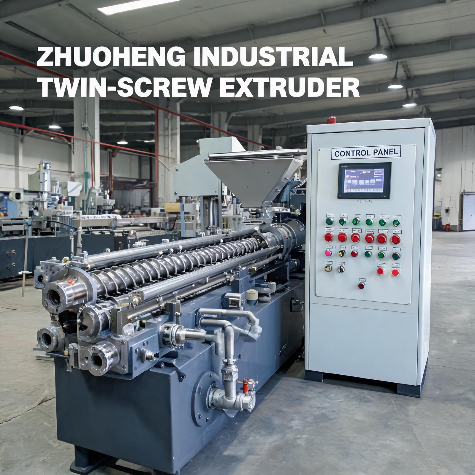 zhuoheng-industrial-twin-screw-extruder-with-control-panel-in-factory
